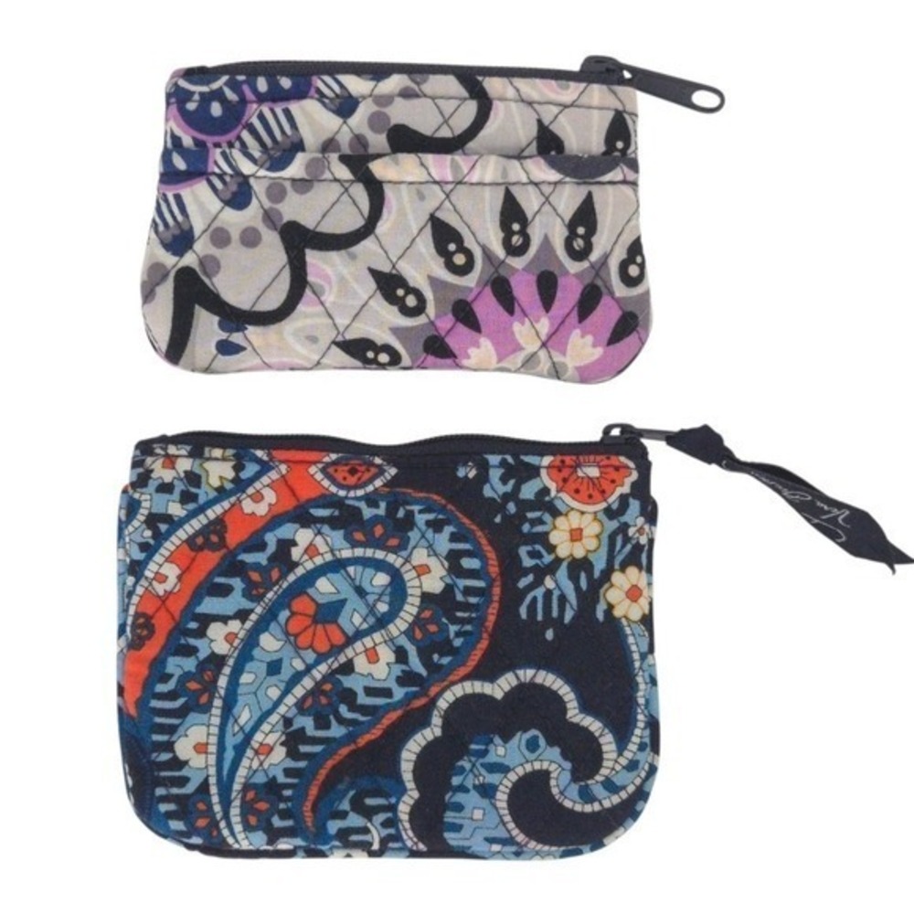Vera Bradley Blue & Gray Paisley Floral‎ Quilted Coin Pouch Wallets (Set of 2)